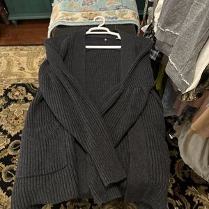 Ribbed Open-Front Cardigan Sweater - Charcoal Gray